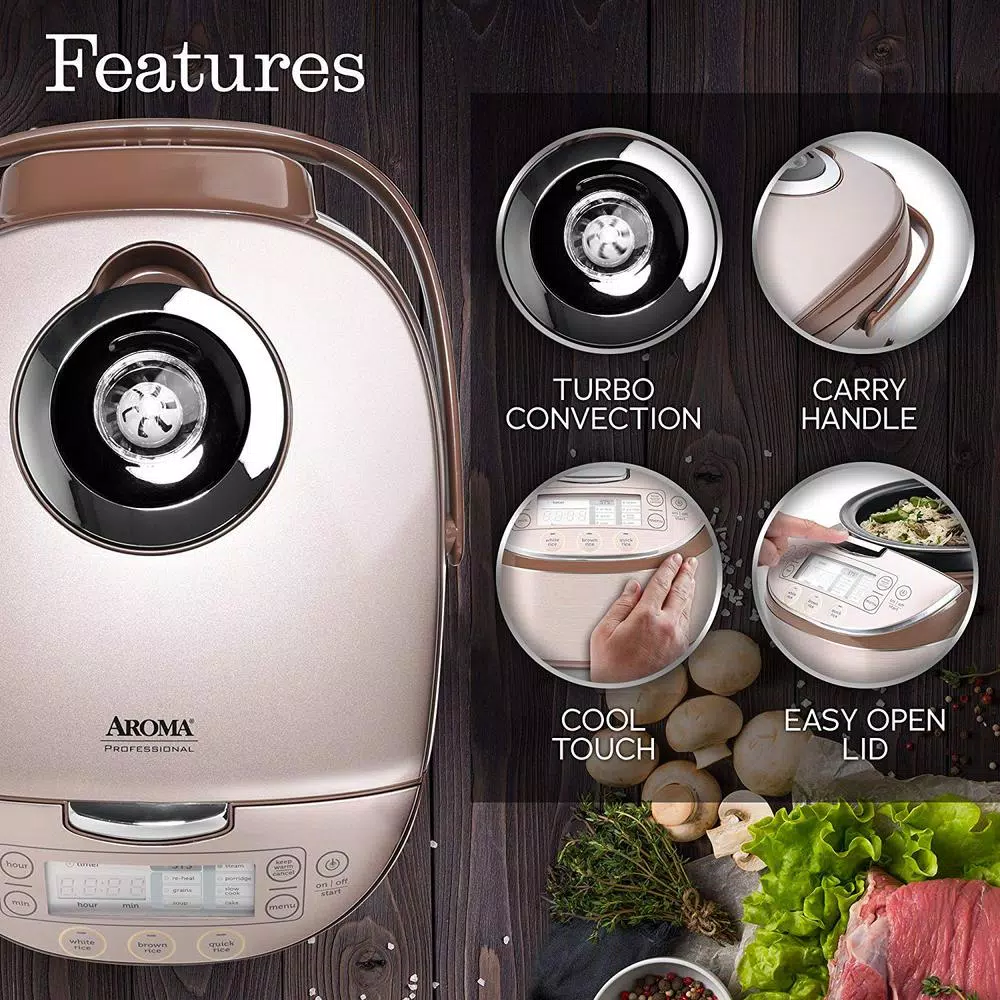 Aroma Professional 4 Qt. Champagne Electric Multi-Cooker with Ceramic Pot and Turbo Convection