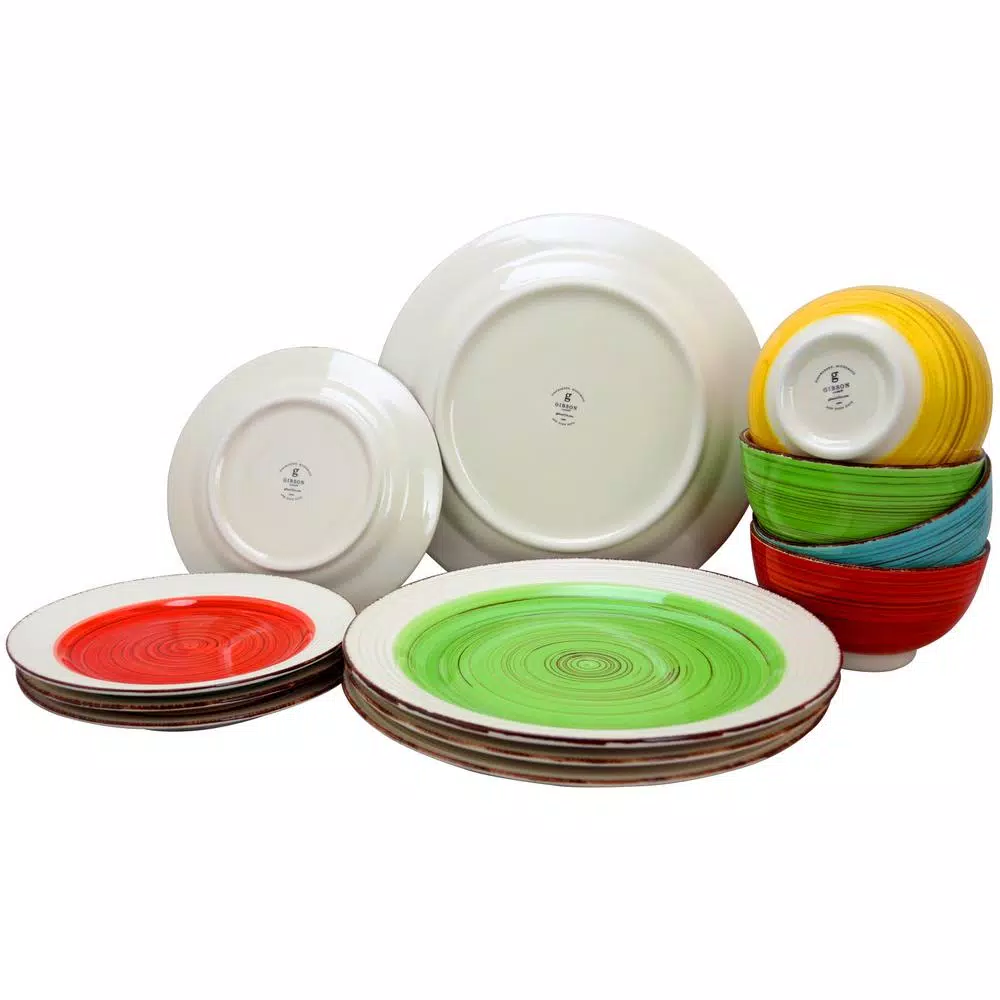 Gibson Home Confetti Band 12-Piece Ceramic Stoneware Dinnerware Set, Service for 4