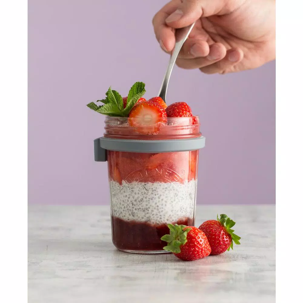 Kilner 0.35L Breakfast Jar Set - 2 Wide Mouth Glass Jars with Measuring Lid and Spoon
