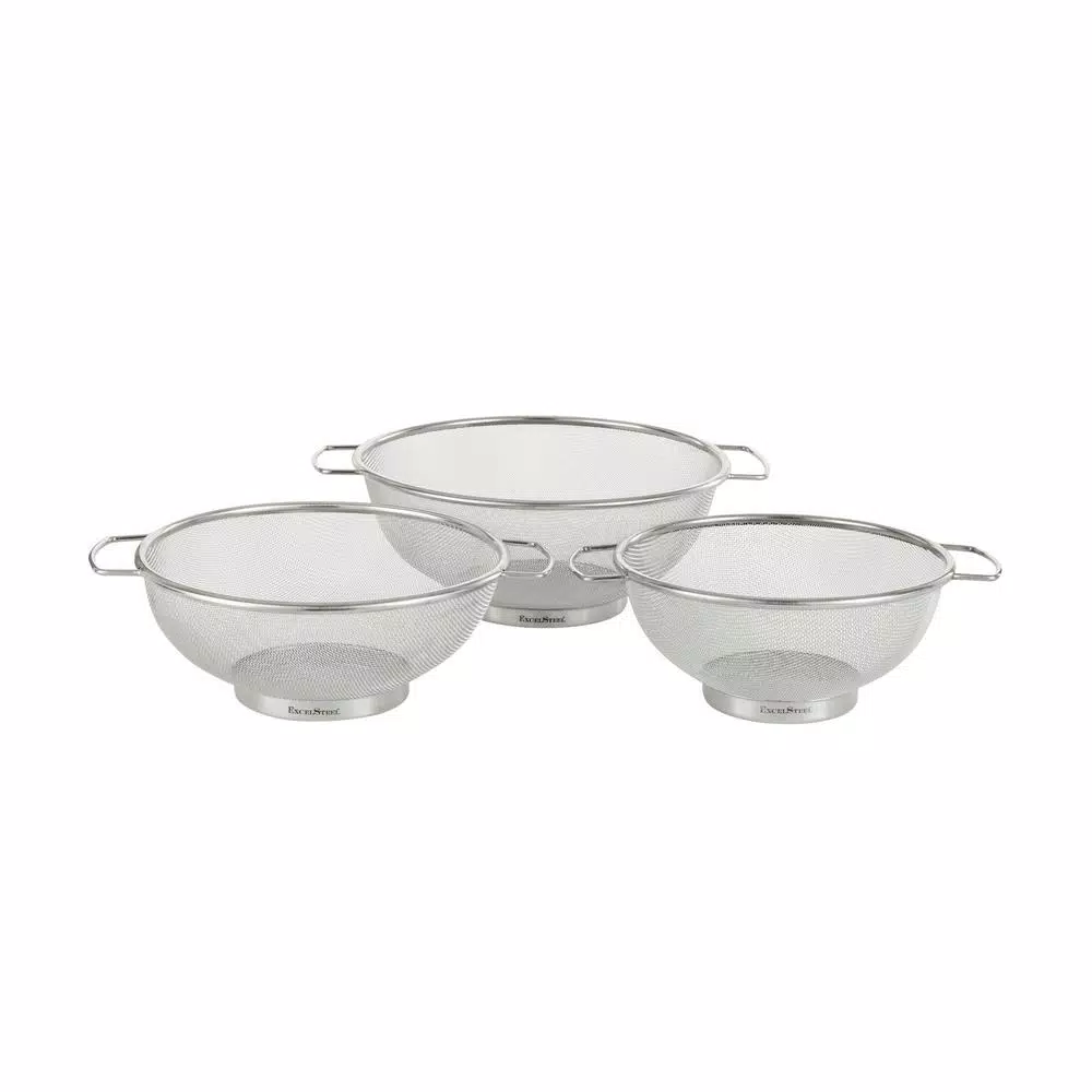 ExcelSteel Stainless Steel Fine Mesh Colander Set with Resting Base (Set of 3)