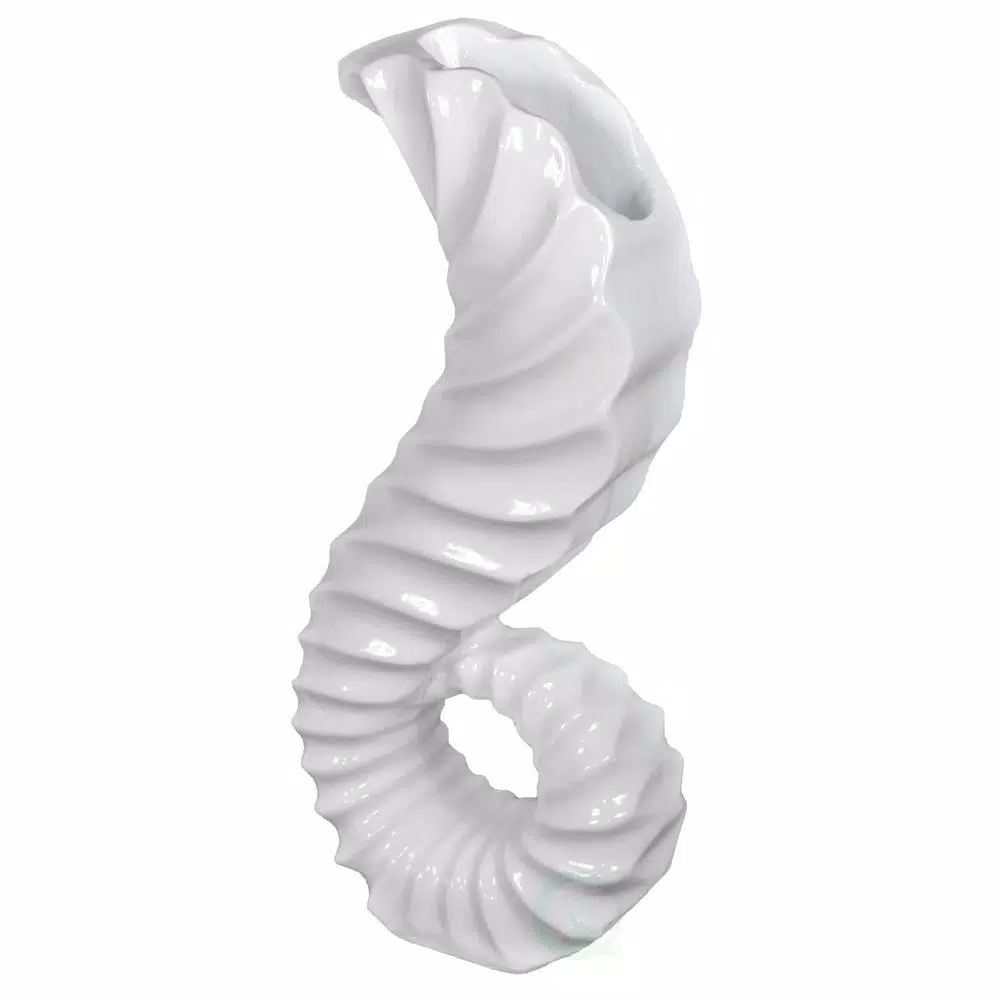 Uniquewise Large White Trumpet Horn Floor Vase - 31.5" Coastal Style Fiberglass Decor