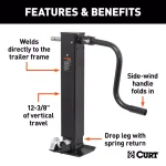 CURT Direct-Weld Square Trailer Jack with Side Handle, 12,000 lbs. Support, 12.5 in. Travel thumbnail 5