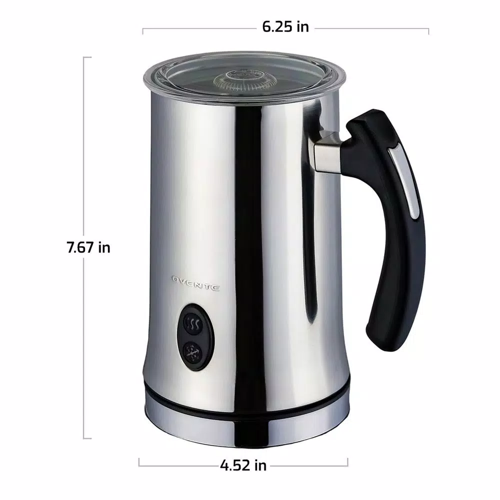 Ovente FR4810 Deluxe Milk Frother, 500W Stainless Steel Electric Frother and Heater with Two Whisks
