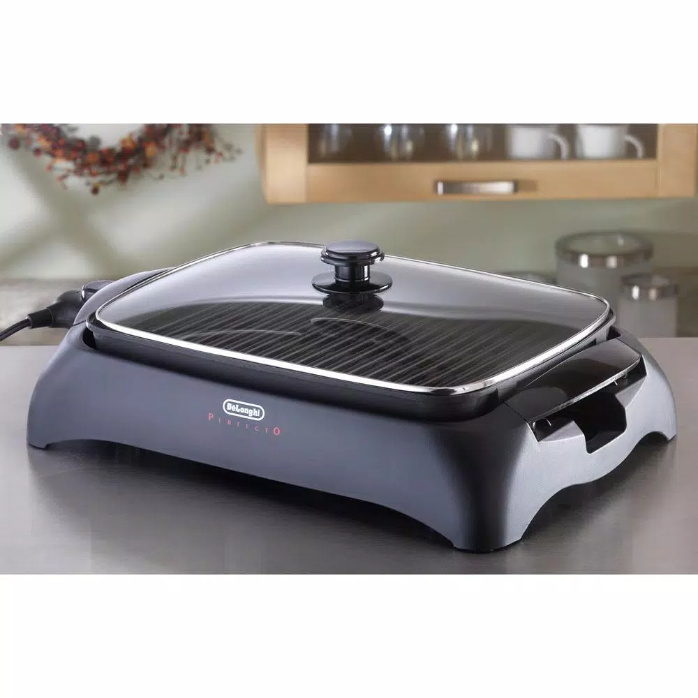 DeLonghi De'Longhi 192 sq. in. Indoor Grill with Tempered Glass Lid and Adjustable Thermostat, Black