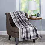 Lavish Home Oversized Faux Fur Phantom Grey Plaid Flannel Hypoallergenic Throw Blanket thumbnail 5