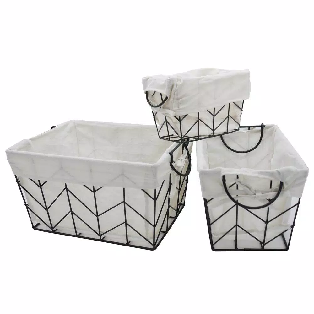 Admired By Nature Metal Wire Rectangular Nesting Storage Baskets, Set of 3 with Soft Cloth Lining