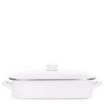 Golden Rabbit 10.5 qt. Solid White Porcelain Enamel Roasting Pan with Glass Lid thumbnail 1