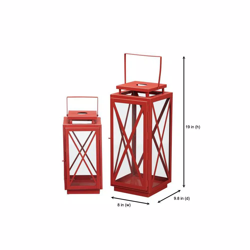Home Decorators Collection Chili Red Metal & Glass Lanterns, Set of 2