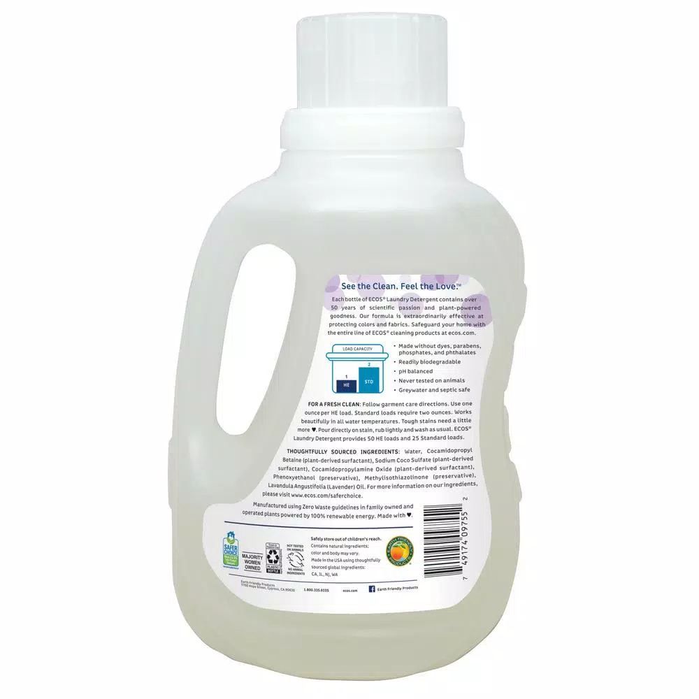 ECOS 2X Ultra Concentrated Liquid Laundry Detergent, Lavender Scent, 50 oz.