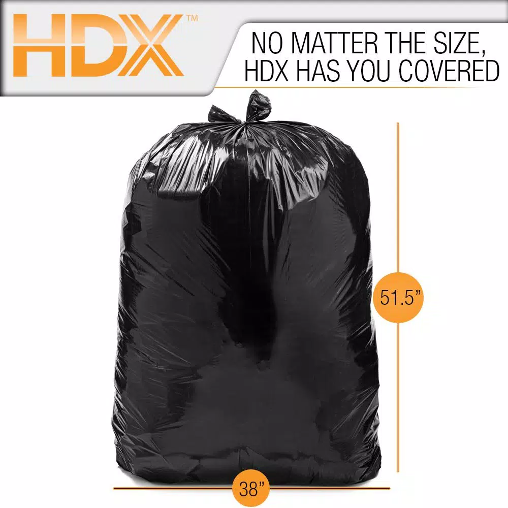 HDX 50 Gallon Extra Large Black Trash Bags, 1.1 Mil Thick, 100 Count
