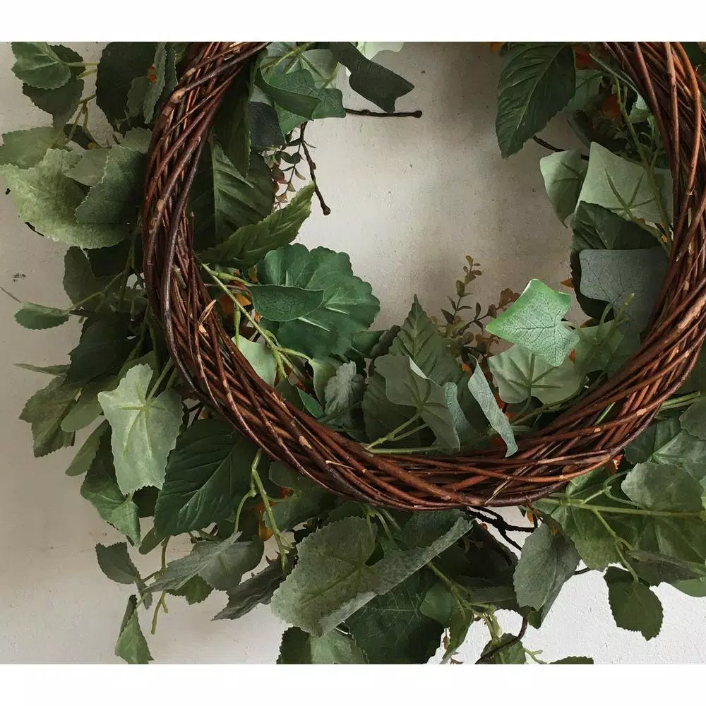 Glitzhome 24 in. Artificial Sunflower Wreath with Golden Orange Sunflowers and Green Silk Leaves
