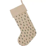 VHC Brands 20 in. Vintage Burlap Tree Christmas Stocking - Antique Creme & Pine Green Cotton thumbnail 2