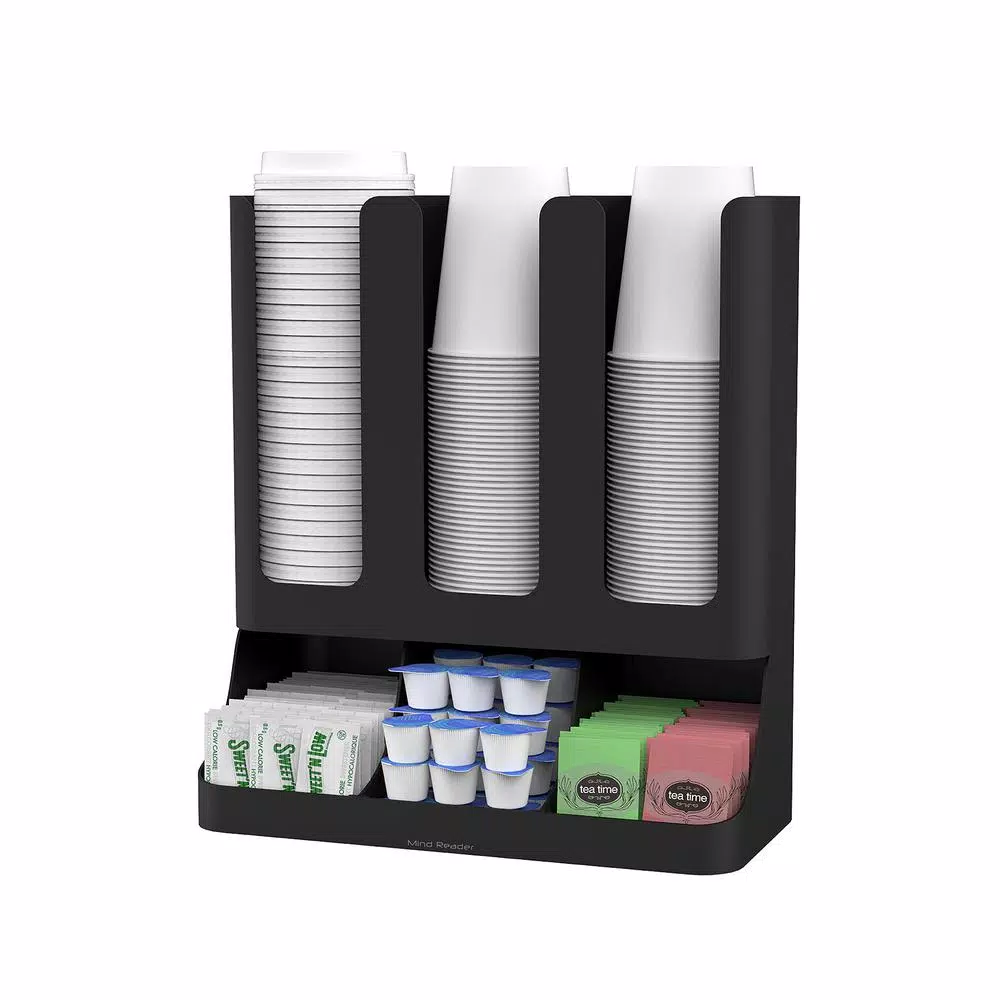 Mind Reader Black Coffee and Tea Station Organizer with Pod, Cup, and Condiment Storage