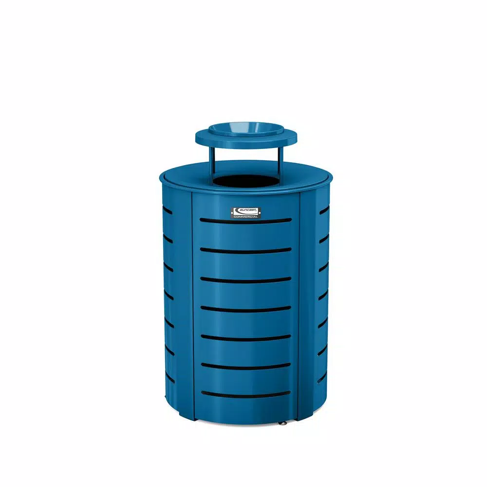 Suncast Commercial Suncast 35 Gal. Blue Metal Commercial Trash Can with Lid and Ash Receptacle