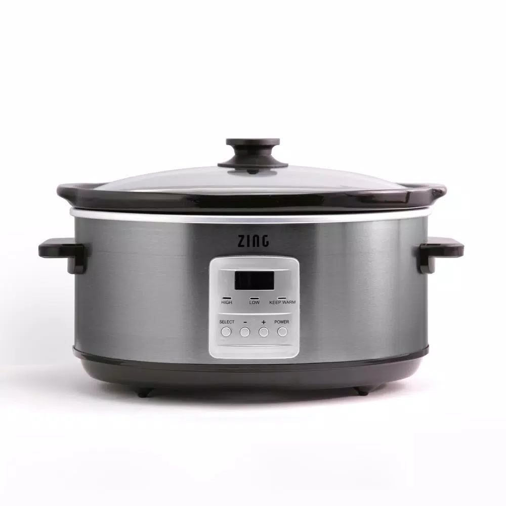 Zing 7 Qt. Oval Programmable Slow Cooker with Glass Lid, Dark Stainless Steel