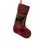 Glitzhome 19 in. Red and Black Plaid Christmas Stocking with Hooked Reindeer thumbnail 1