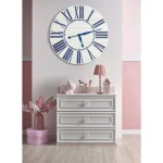 BrandtWorks 24 in. Navy Nautical Oversized Farmhouse Wall Clock - Distressed White & Blue thumbnail 3