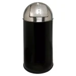 Genuine Joe 12 Gal. Black and Chrome Round Top Steel Trash Can with Push-to-Open Spring Door thumbnail 1