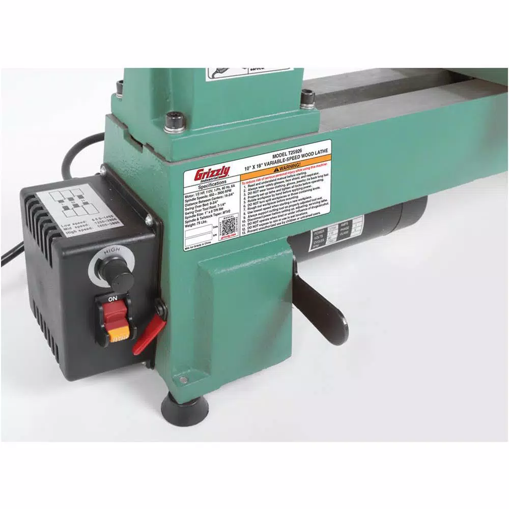 Grizzly Industrial 10 in. x 18 in. Variable-Speed Wood Lathe with Digital Readout