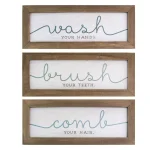 Stratton Home Decor Wash, Brush, Comb Bath Art Set of 3 - Modern Wood Wall Decor thumbnail 1