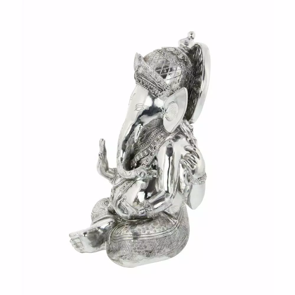 LITTON LANE 16 in. Antique Silver Sitting Ganesh Sculpture with Patterned Detailing
