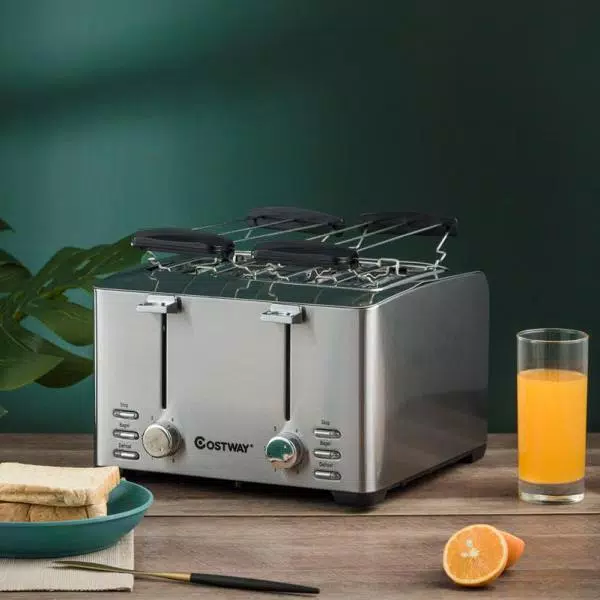 Costway 4-Slice Stainless Steel Extra-Wide Slot Toaster with Warming Rack and 6 Shade Settings
