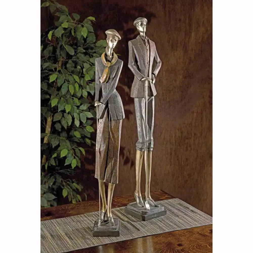 IMAX Vintage Golfer Statuary Set of 2 - Brown Polystone Sculptures