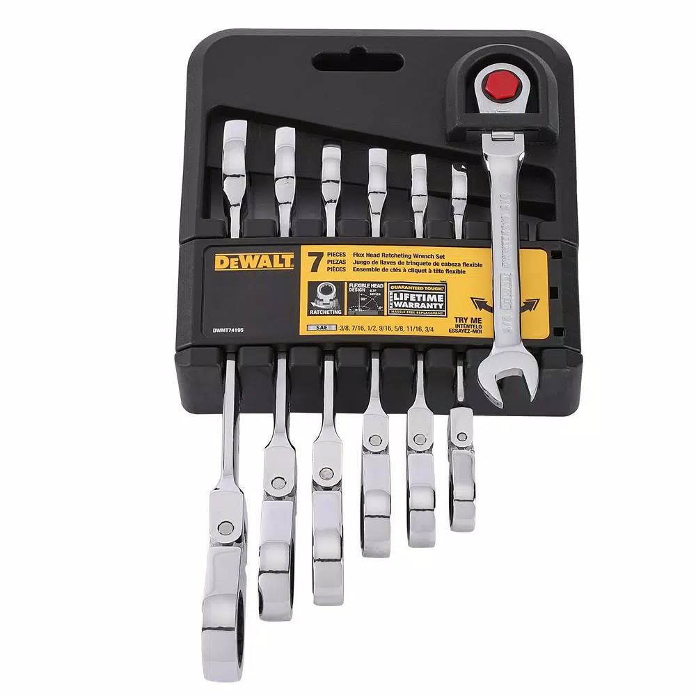 DEWALT DWMT74195 7-Piece SAE Ratcheting Flex Head Combination Wrench Set