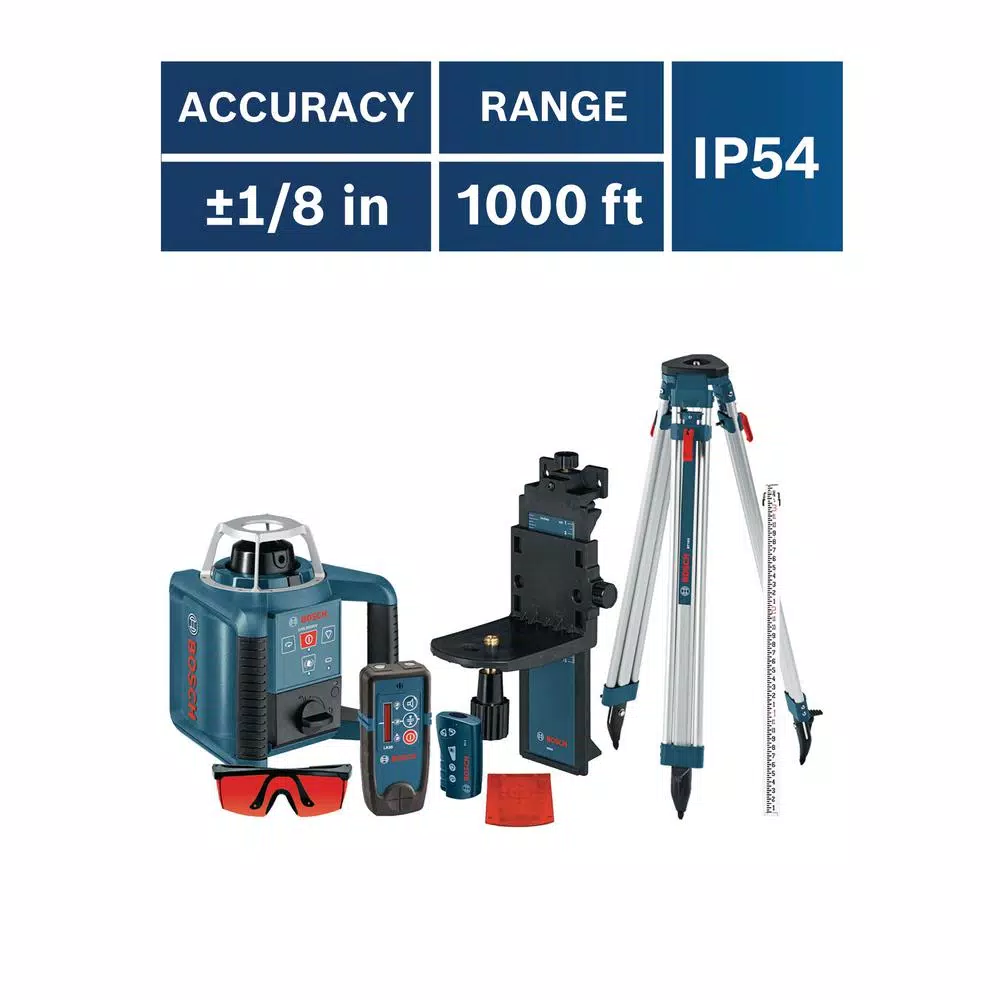 Bosch 1000 ft. Self-Leveling Rotary Laser Level Kit with Layout Beam & Remote Control