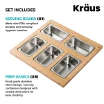 KRAUS Workstation Kitchen Sink Accessory Set with Bamboo Serving Board and 5 Stainless Steel Prep Bowls thumbnail 3
