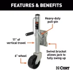 CURT Marine Trailer Jack with 6" Wheel, 1,200 lbs. Capacity, 10" Travel thumbnail 4
