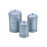 Benzara 3-Piece Rustic Galvanized Metal Kitchen Canisters Set - Distressed Gray Farmhouse Storage Jars thumbnail 1