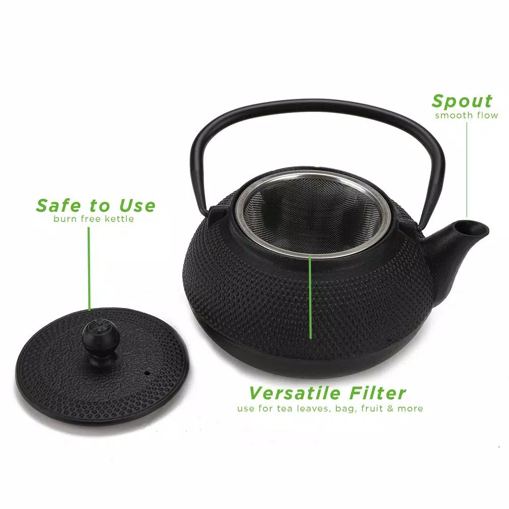Mind Reader 2.5-Cup Black Japanese Style Cast Iron Tetsubin Teapot with Infuser
