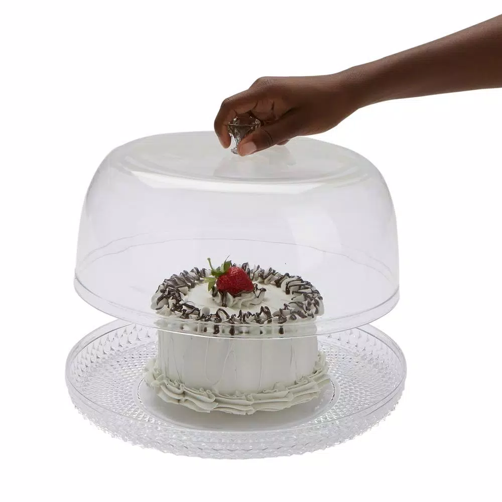 Mind Reader 10 in. Clear Diamond Acrylic Cake Stand with Cover, Elegant Dessert Display Tray