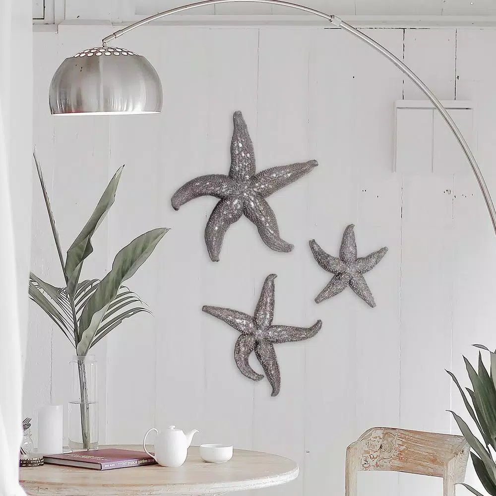 Unbranded Medium Starfish Wall Sculpture - Coastal Silver Pewter Resin Decor