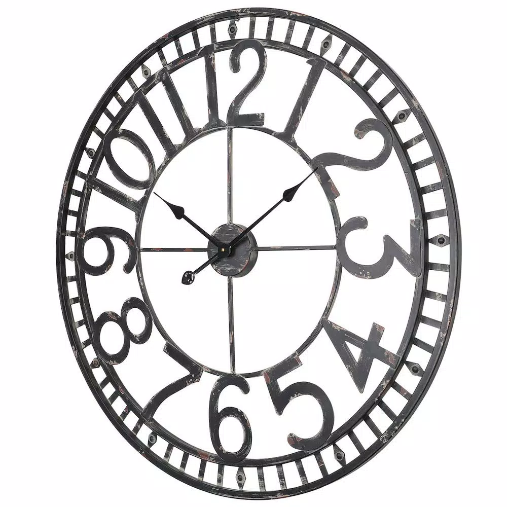 Utopia Alley Manhattan Industrial 32" Oversized Wall Clock, Analog Quartz, Black Metal