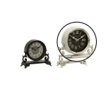 LITTON LANE 7 in. Iron Black and Vintage White Round Table Clocks with Scrollwork Base, Set of 2 thumbnail 5
