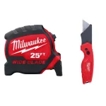 Milwaukee 25 ft. Blade Tape Measure with 14 ft. Standout and Fastback Compact Folding Utility Knife Set thumbnail 1