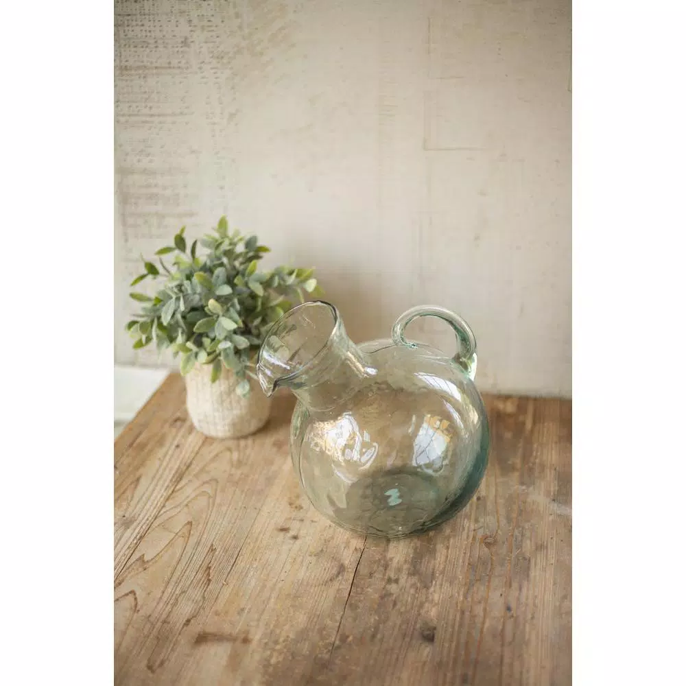 Unbranded Hand-Blown Clear Glass Pitcher, 72 fl. oz. Tilted Design with Small Mouth