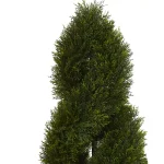Nearly Natural 4 ft. Artificial Cypress Double Spiral Topiary Tree in Slate Planter, UV Resistant Indoor/Outdoor thumbnail 2