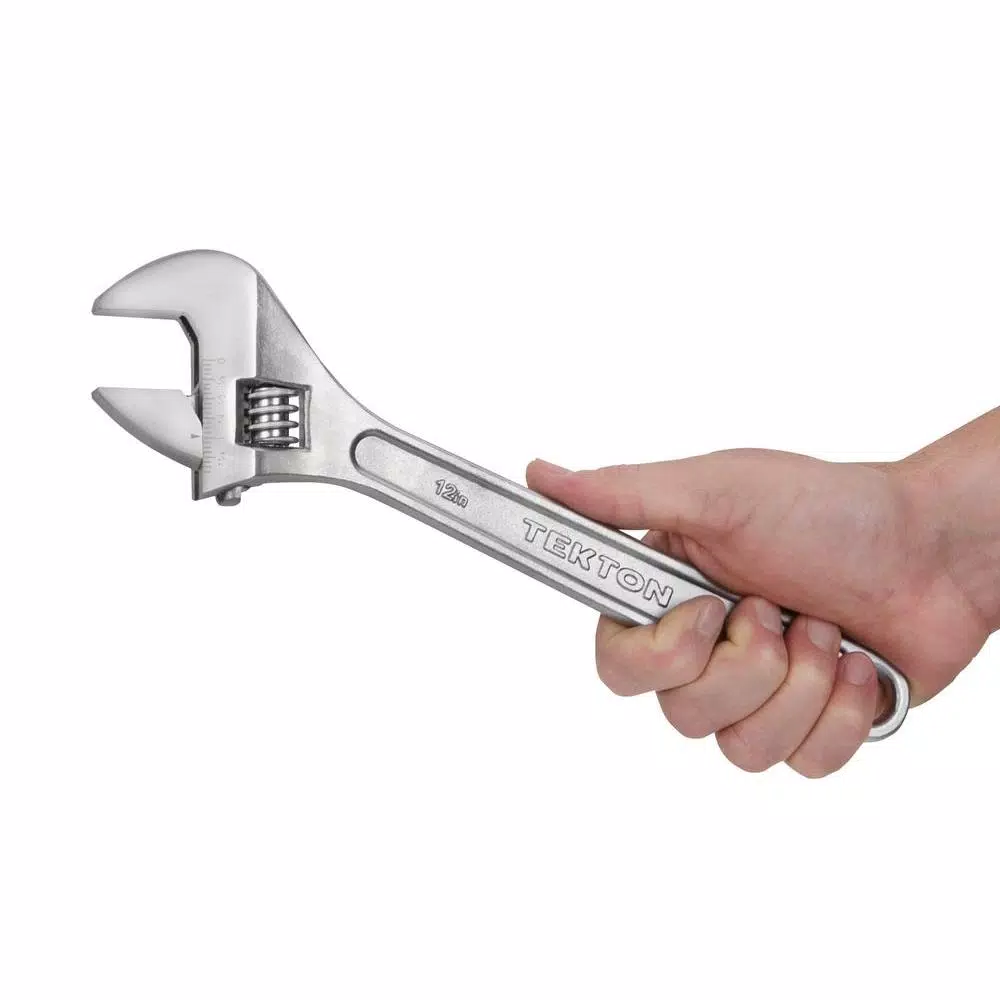 TEKTON 12 in. Adjustable Wrench, Carbon Steel with Satin Chrome Finish