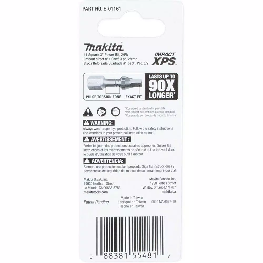 Makita ImpactXPS #1 Square 3 in. Power Bits, 2-Pack