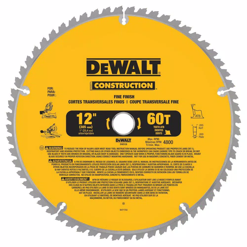 DEWALT 12 in. 15 Amp Double-Bevel Sliding Compound Miter Saw with 60T Fine Finish Blade