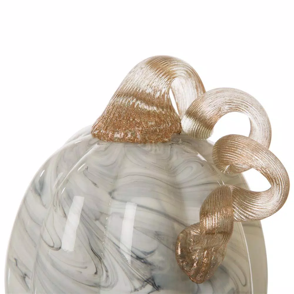 Glitzhome 5.71 in. Gray Marble Tall Glass Pumpkin - Handmade Indoor Tabletop Decor