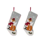 Glitzhome 19 in. Polyester Fox Hooked Christmas Stockings, 2-Pack thumbnail 1