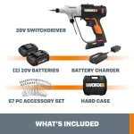 Worx 20V Power Share Switchdriver Cordless 1/4 in. Drill/Driver with 67-Piece Accessory Kit thumbnail 4
