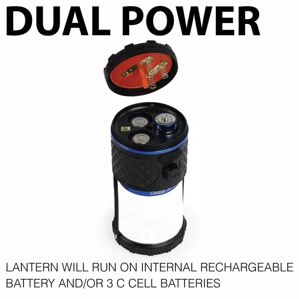 LUXPRO 940 Lumen Dual Power Rechargeable LED Lantern with Power Bank and 360-Degree Diffused Light