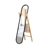 Umbra Modern Black Leaning Floor Mirror with Solid Wood Easel Storage Rack thumbnail 1