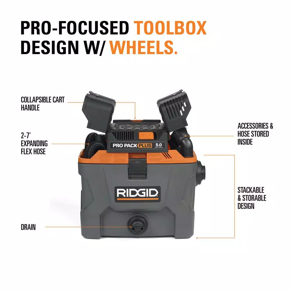 RIDGID 10 Gal. 5.0 Peak HP ProPack Plus Wet/Dry Shop Vacuum with Qwik Lock Filter