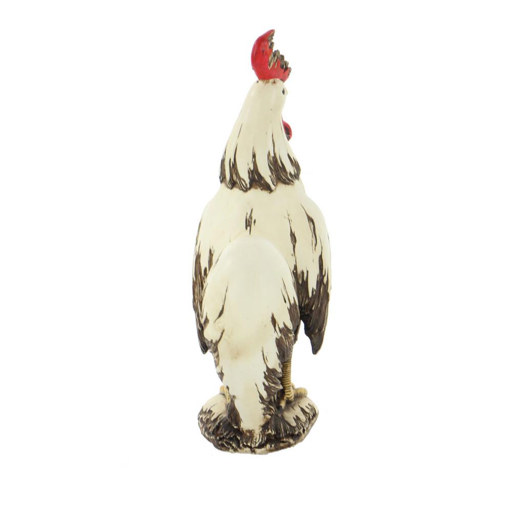 LITTON LANE 15 in. Rooster Decorative Sculpture - White, Red, and Brown Farmhouse Statuary